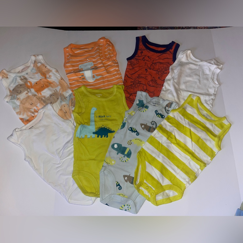 Carter's Sleeveless Baby Bodysuit Set in White, Orange, Yellow, Teal